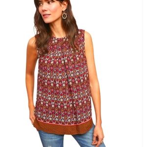 Vanessa Virginia Anthropologie Wanderlust Top S Navy Blue Red Floral Sleeveless